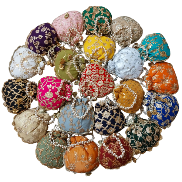 Fancy Embroidered Potli with Pearl Handle